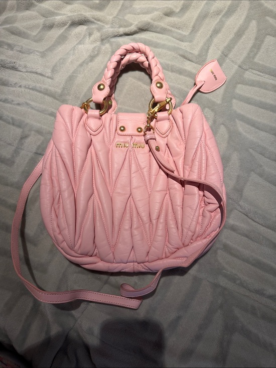 Miu Miu Handbags - Miu Miu Pink Quilted Satchel with Gold Hardware and Braided Handles